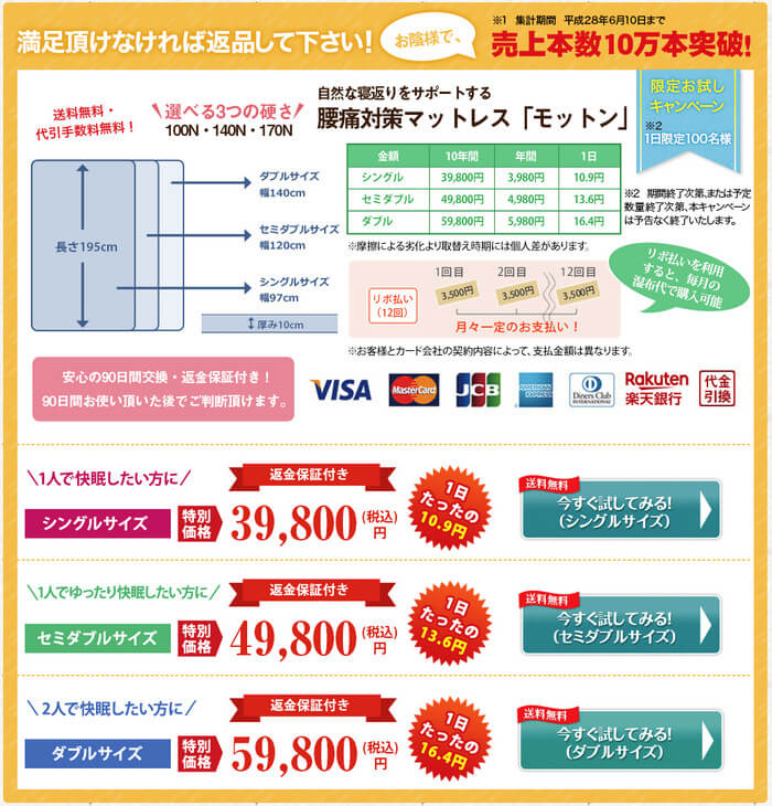 モットンの価格と販売しているサイズ